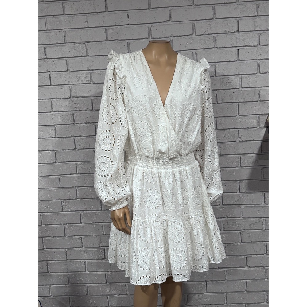 Lilly Pulitzer White Floral Eyelet Wrap Mini Dress Smocked Old Money 14